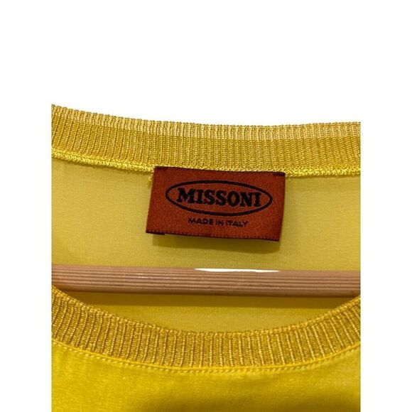 Missoni Short Sleeve Crew Neck Lightweight Sheer Top Yellow Gold Size Medium - Picture 6 of 11
